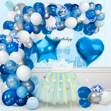 Blue-Balloon-Garland-Kit, White Silver Blue Balloon Arch Kit Birthday Balloon Arch Kit Boys Engagement Wedding Balloon Arch Kit