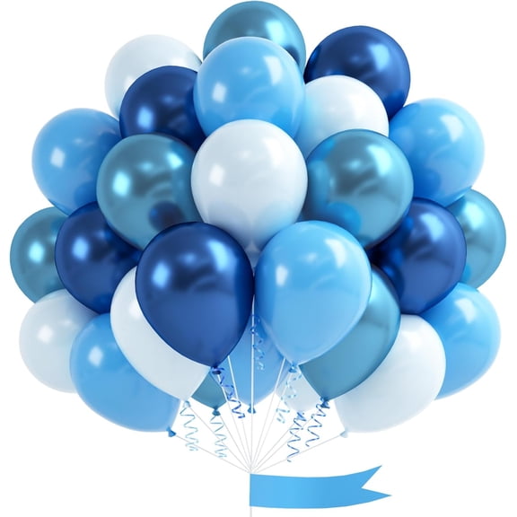 Blue Balloons, 60 Pcs 12 Inches Metallic Macaron Baby Blue Balloon Light Blue Balloons for Boy Baby Shower Birthday Wedding Celebration Party Decorations