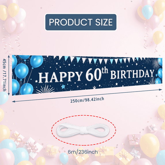 Blue Balloons Banner Colorful Stars Event Banner 60th Celebration for Birthday Party Indoor Decoration Photo Shoot