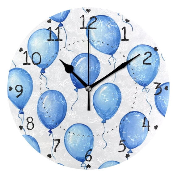 Blue Balloons Cartoon Round Wall Clock Silent Analog Battery Operated Black Pointer Home Decor 9.84" Diameter