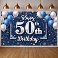 thumbnail image 1 of Blue Balloons Happy 50th Banner Silver Stars 50th Backdrop Fireworks Design Golden Accents Anniversary Background for 50th Birthday Party Adult Celebration Milestone Gathering, 1 of 9