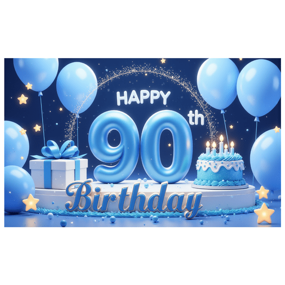 Blue Balloons Happy Birthday Cake Banner Milestone Party Gift Box for Celebration Event Decoration