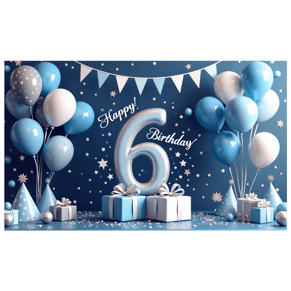 Blue Balloons Happy Birthday Number 6 Banner Decorative Design Birthday Party for Kids Celebration Indoor Decoration Photo Backdrop