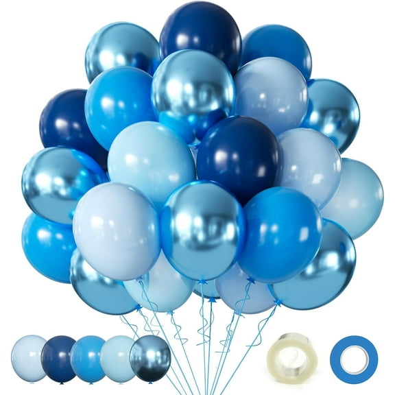 Blue Balloons Metallic Blue Balloon, 60Pcs 12Inch Chrome Blue Balloons Kit Macaron Light Pearl Navy Blue Latex Balloons for Birthday Wedding Party Decoration