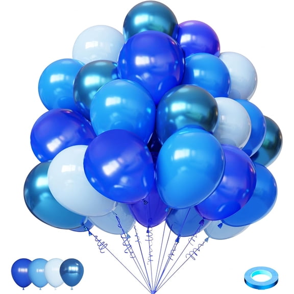 Blue Balloons Set, 65Pcs 12in Metallic Dark Macaron Baby Blue Party Balloons for Birthday Gender Reveal Baby Shower Weddind Baseball Nautical Party Decorations