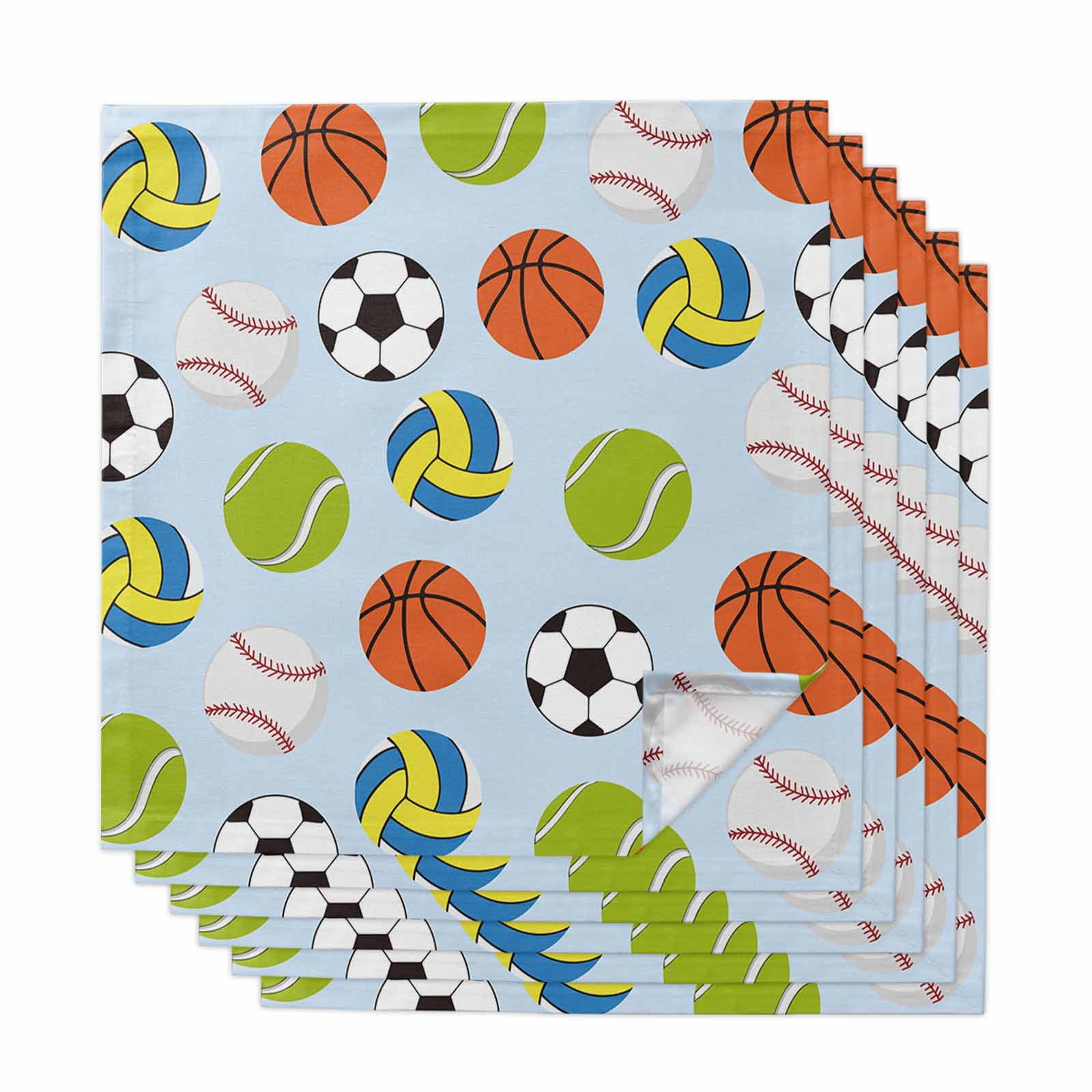 Blue Balls Cloth Napkins, Baseball Tennis Basketball Football Washable ...
