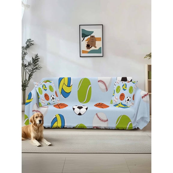 Blue Balls Couch Cover, Baseball Tennis Basketball Football Sofa Cover Blanket for Loveseat Couches, Sectional Sofa Slipcover Furniture Protector for Living Room Bedroom 71''x118''