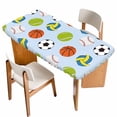 thumbnail image 1 of Blue Balls Table Cloths for 3 Foot Rectangle Tables, Baseball Tennis Basketball Football Patio Waterproof Elastic Fitted Tablecloths, Washable Rectangular Table Cover for Camping, 1 of 8