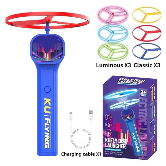 SKYQITIAN UFO Bamboo Dragonfly Launcher Outdoor Glow-in-the-Dark Electric Parent-Child Interactive Toy Blue Bamboo Dragonfly with 6 Flying Butterflies