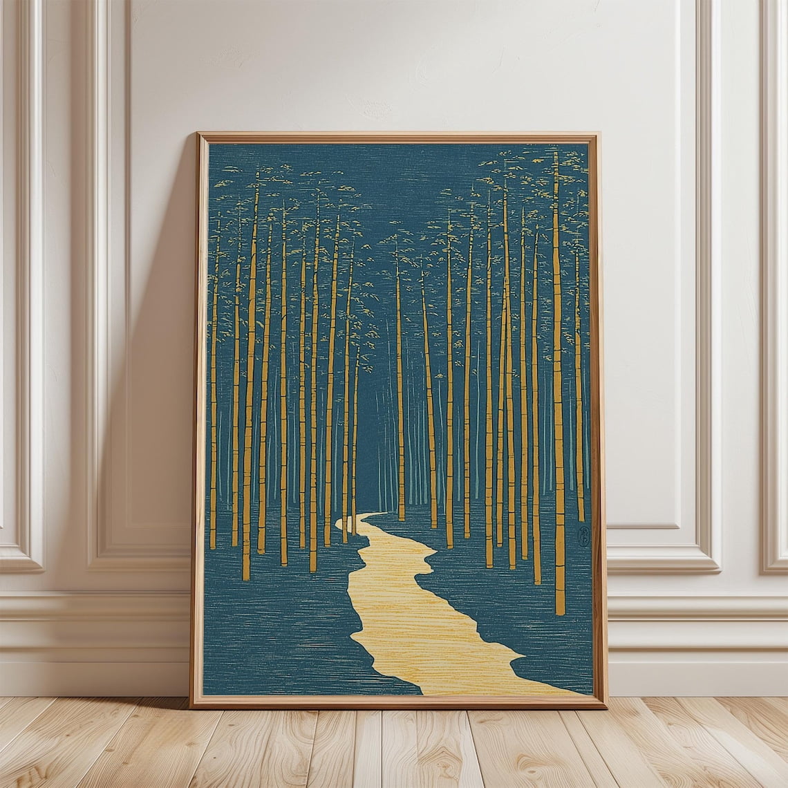 Blue Bamboo Forest Japanese Woodblock Minimal Zen Nature Decor