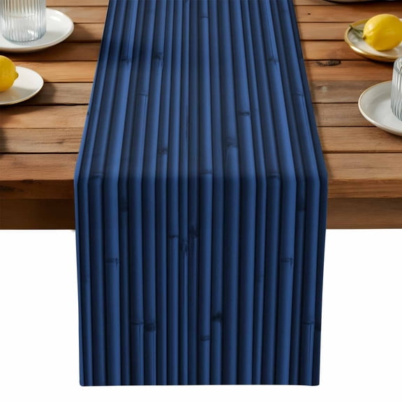 Blue Bamboos Table Runner, Natural Vintage Bamboos Tree Plant Image Washable Kitchen Table Runners Dress Scarves for Dining Table Decorations Party, 13x36in