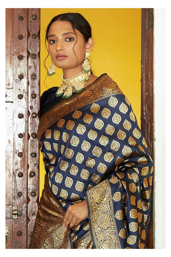 Blue Banarasi Silk Saree | Saree With Unstitched Blouse | Bollywood Saree | Traditional Saree | Party Wear Saree | Wedding Saree