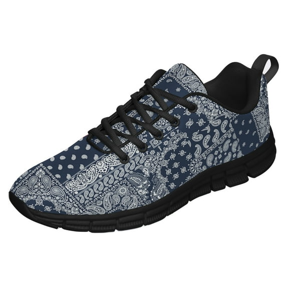 Blue Bandana Kerchief Paisley Shoes for Men Women Running Sneakers Breathable Casual Sport Tennis Shoes Gift for Him Her Black Size 11