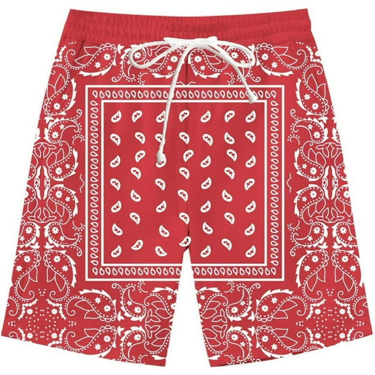 さのぴん★BANDANA VERY SHORT PANTS Blue Bandana Shorts for Men Women Paisley Bandanas Print