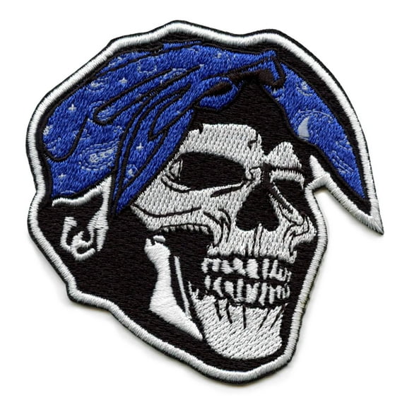 Blue Bandana Skull Patch West Coast California Rapper Embroidered Iron On