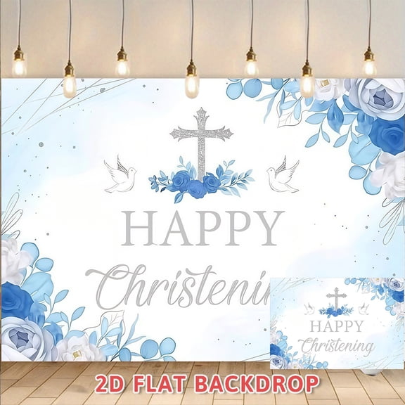 Blue Baptism Backdrop Christian Cross Themed Decor Cloth Suitable For Baptism Ceremony Religious Celebration Events As Photography Background Party Decoration
