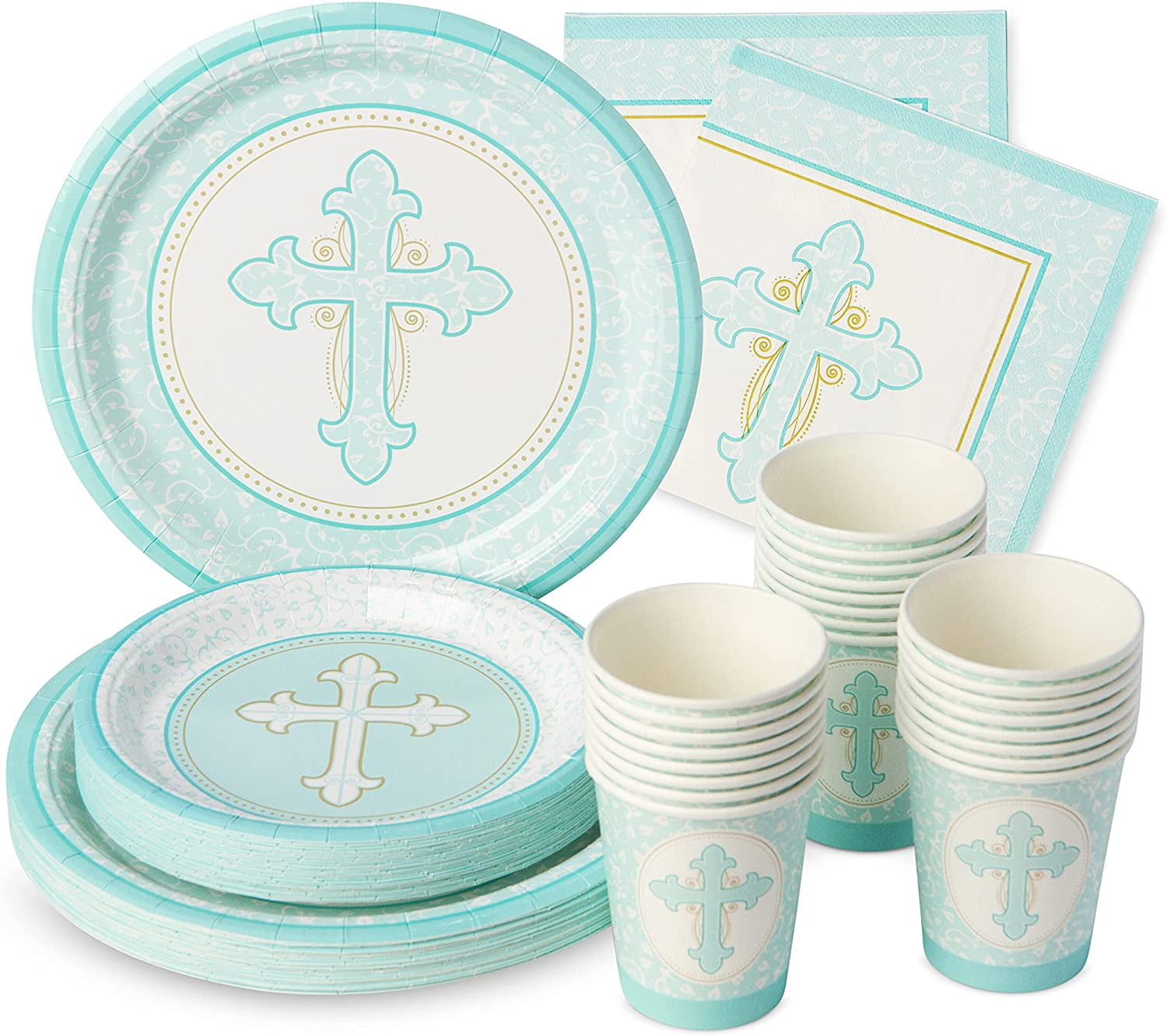 Blue Baptism Plates and Napkins Set 24 Disposable Party Supplies for