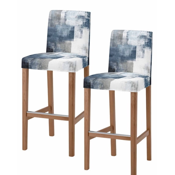 Blue Bar Stool Covers Set of 2, Retro Oil Painted Modern Abstract Art Stretch Washable Bar Chair Covers with Backs, Removable Pub Counter Height Chair Cover for Kitchen Dining Room Cafe