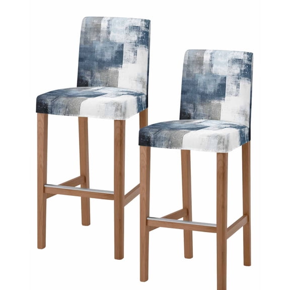 Blue Bar Stool Covers Set of 2, Retro Oil Painted Modern Abstract Art Stretch Washable Bar Chair Covers with Backs, Removable Pub Counter Height Chair Cover for Kitchen Dining Room Cafe