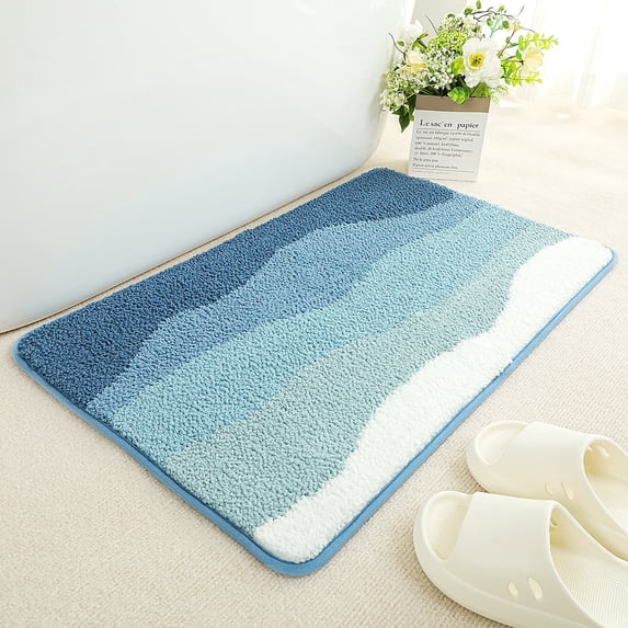 Blue Bath Mat 16x24, Soft Absorbent Microfiber Bath Rugs