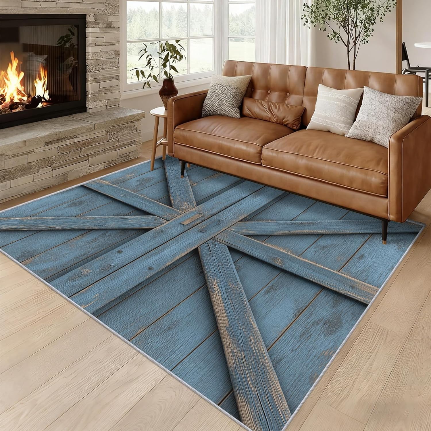 Blue Door Rug Blue Barn Door Area Rug, Rustic Wooden Door Pattern Carpet, Washable ...