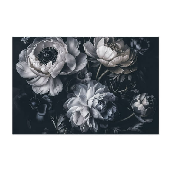 Blue Baroque Maximalist Midnight Flower Garden - Photography Floral Flowers Black and White Botanical Modern Art Nature Minimalist Unframed Wall Art Print 20 x 28 inches