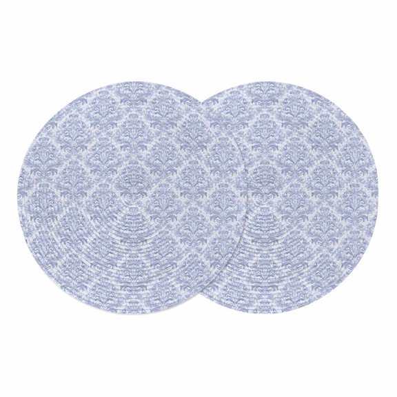 Blue Baroque Round Placemats Set of 2 Luxury Middle Century Scroll Flowers Place Mats Indoor Woven Table Mats Washable Heat-Resistance Braided Dining Table Placemats for Kitchen Party Decor 13 Inch