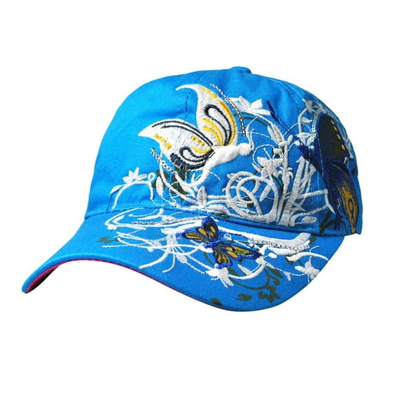Blue Baseball Cap Women Ladies Butterfly Hat Sun Hats Polyester