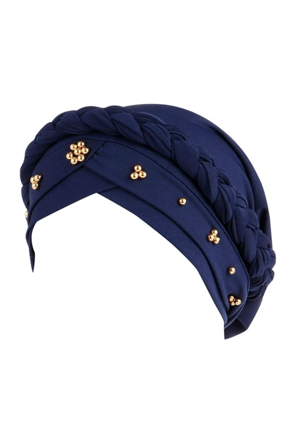 Blue Baseball Caps Women Turban Cap Beaded Headscarf Beanie Twisted Braid Wrap Hat Headwear
