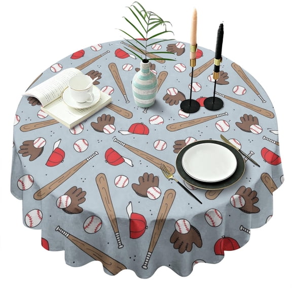 Blue Baseball Gear Pattern Round Tablecloth 60"x60",Wrinkle Wipeable Table Cloth for Kitchen Dining Room Picnic Patio Party