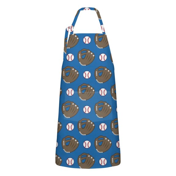 Blue Baseball Gloves and Balls Pattern Apron-Garden Aprons for Women with Pockets-Cotton Linen Waterproof Kitchen Cooking Gardening Aprons Adjustable for Kitchen,Cooking,BBQ and Salon 33x27 Inch