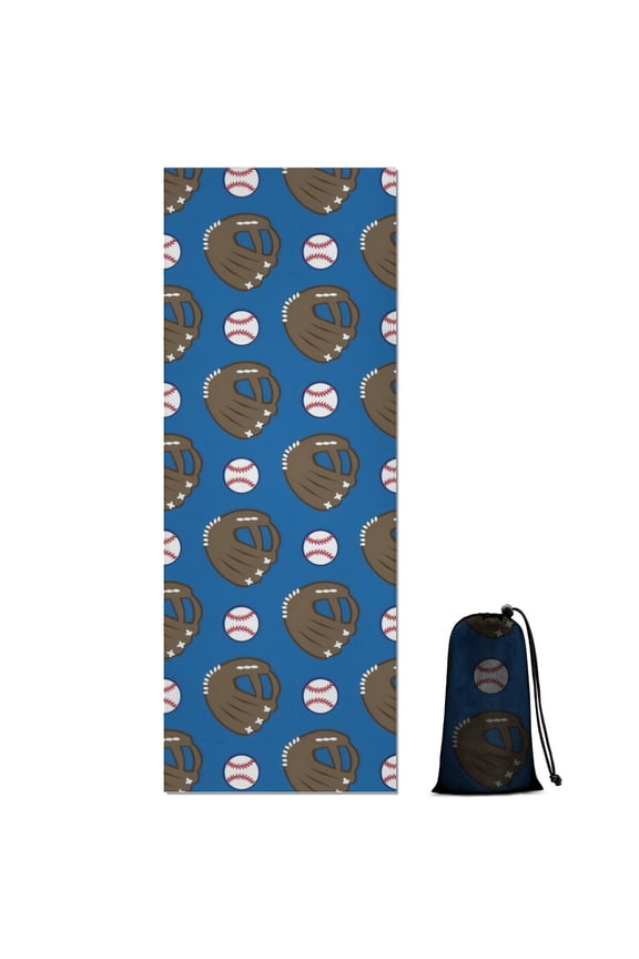 Blue Baseball Gloves and Balls Pattern Hot Yoga Mat Towel Non Slip for Hot Yoga - Quick-Drying Yoga Mat Cover with 4 Corner Pockets with Travel Bag - Hot Yoga Towel Non Slip 70"x26"