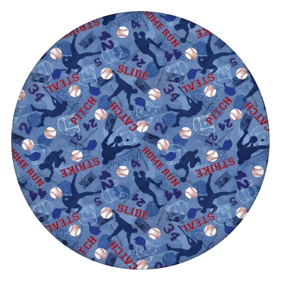 Blue Baseball Silhouette Pattern Round Fitted Tablecloth with Elastic Edge,Dining Table Cover Waterproof,Outdoor Round Tablecloth for Camping,Dining,Indoor and Outdoor