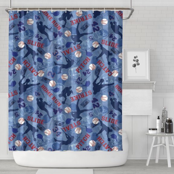 Blue Baseball Silhouette Pattern Shower Curtain 84"x72" ,Bathroom Decorative Shower Curtains Set with 12 Hooks,Modern Waterproof Washable Shower Curtain