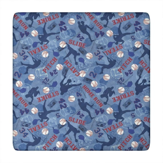 Blue Baseball Silhouette Pattern Square Fitted Tablecloth with Elastic Edge,Square Table Cover,Washable Elastic Table Cover for Home Kitchen Party Decor 34"x34"