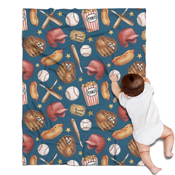Blue Baseball Stadium Pattern Blanket,Comfortable Soft Lamb Wool Throw Blanket,All Season,Warm Lightweight Blankets for Sofa Bed Couch Living Room Chair,30"x40"