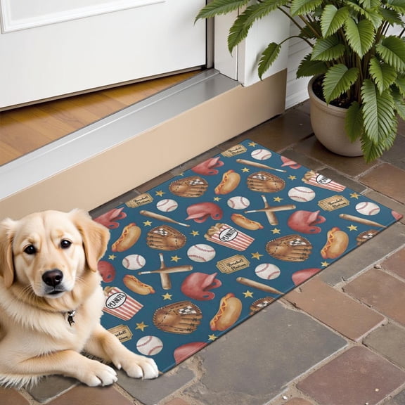 Blue Baseball Stadium Pattern Door Rugs,Washable Non Slip Door Mats Indoor,Decorative Door Mats,Entry Mat Indoor for Entrance,Bedroom,Kitchen,Bathroom,16"x24"