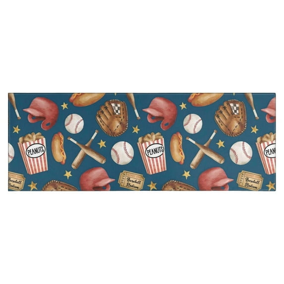 Blue Baseball Stadium Pattern Kitchen Rug Mat,Kitchen Runner Rugs Non Skid Washable,Decorative Kitchen Floor Mats for Kitchen,Sink,Laundry,17"X47"