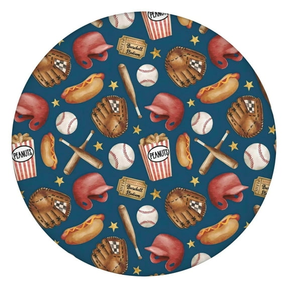 Blue Baseball Stadium Pattern Round Fitted Tablecloth with Elastic Edge,Dining Table Cover Waterproof,Outdoor Round Tablecloth for Camping,Dining,Indoor and Outdoor