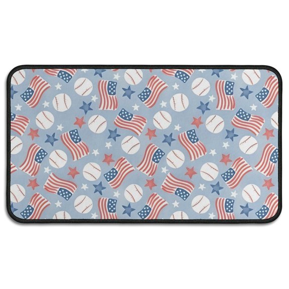 Blue Baseballs and USA Flags Pattern Door Rugs,Washable Non Slip Door Mats Indoor,Decorative Door Mats,Entry Mat Indoor for Entrance,Bedroom,Kitchen,Bathroom,30"x17"