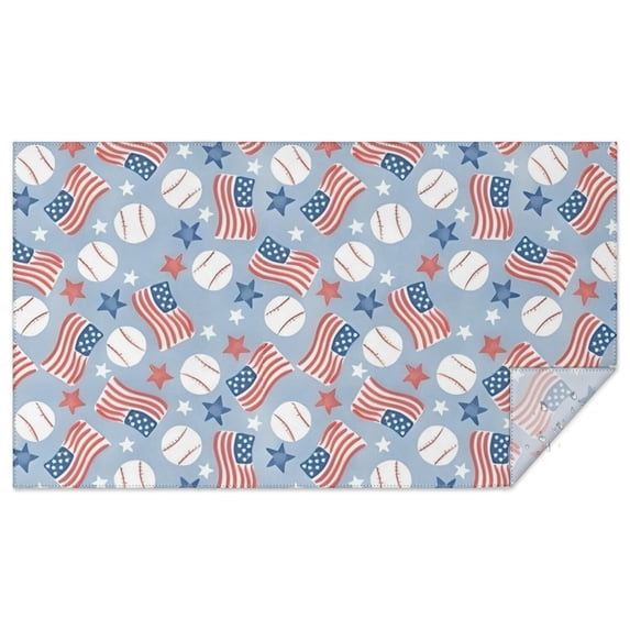 Blue Baseballs and USA Flags Pattern Rectangle Tablecloth 60"x102",Waterproof Polyester Rectangle Table Cloth, Wipeable Spillproof Polyester Tablecloth for Dining, Camping, Indoor and Outdoor