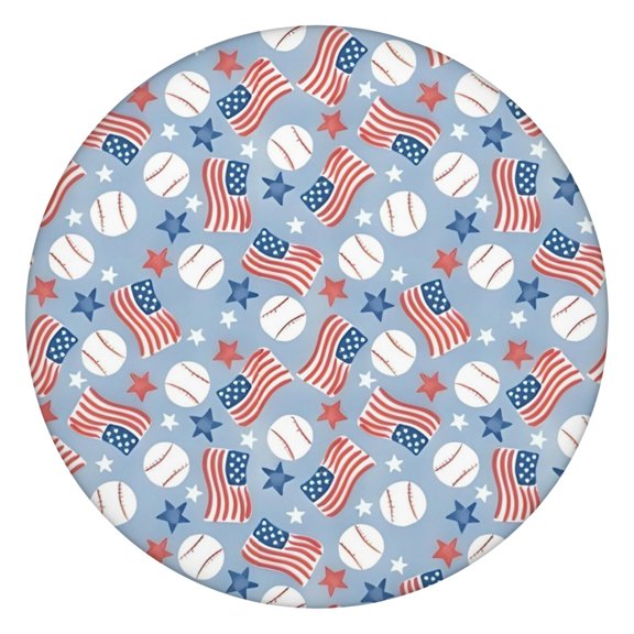 Blue Baseballs and USA Flags Pattern Round Fitted Tablecloth with Elastic Edge,Dining Table Cover Waterproof,Outdoor Round Tablecloth for Camping,Dining,Indoor and Outdoor
