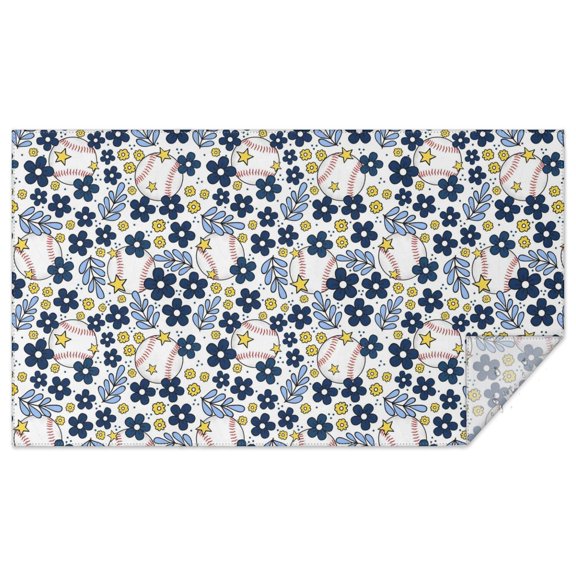 Blue Baseballs with Yellow Flowers Pattern Rectangle Tablecloth 60"x102",Waterproof Polyester Rectangle Table Cloth, Wipeable Spillproof Polyester Tablecloth for Dining, Camping, Indoor and Outdoor