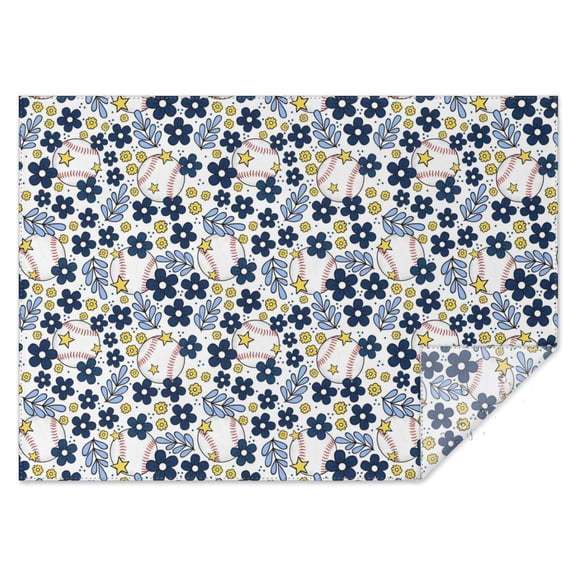 Blue Baseballs with Yellow Flowers Pattern Rectangle Tablecloth 60"x84",Waterproof Polyester Rectangle Table Cloth, Wipeable Spillproof Polyester Tablecloth for Dining, Camping, Indoor and Outdoor