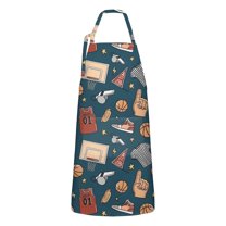 Blue Basketball Related Items Pattern Apron-Garden Aprons for Women with Pockets-Cotton Linen Waterproof Kitchen Cooking Gardening Aprons Adjustable for Kitchen,Cooking,BBQ and Salon 33x27 Inch