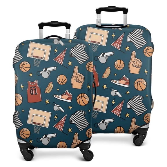 Blue Basketball Related Items Pattern Luggage Cover Fashion Suitcase Cover Baggage Covers Fit 25-28 Inch Luggage (Go Travel)