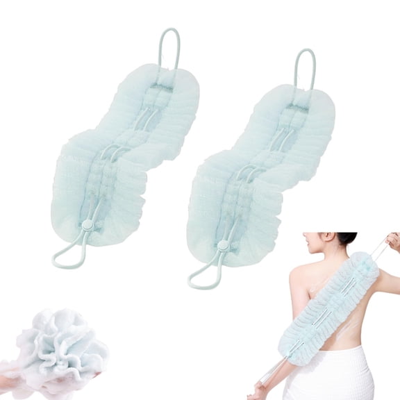 Blue Bath Puff Ball Sponge,2Pack Long Stretch Sponge with Rope Handles,QZS Exfoliatingg Loofah Towel with Suction Cup for Home Use