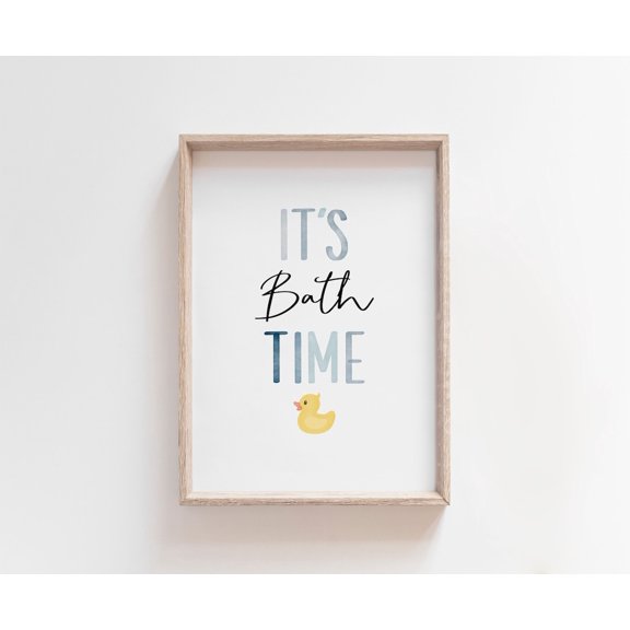 Blue Bath Time Rubber Duck Nursery Wall Art Poster