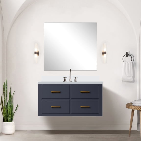 Blue Bath Vanity 36 In. W X 22 D, Cultured Marble Surface And Faucet , Soft Close, Solid Wood, Top Faucets, Panels