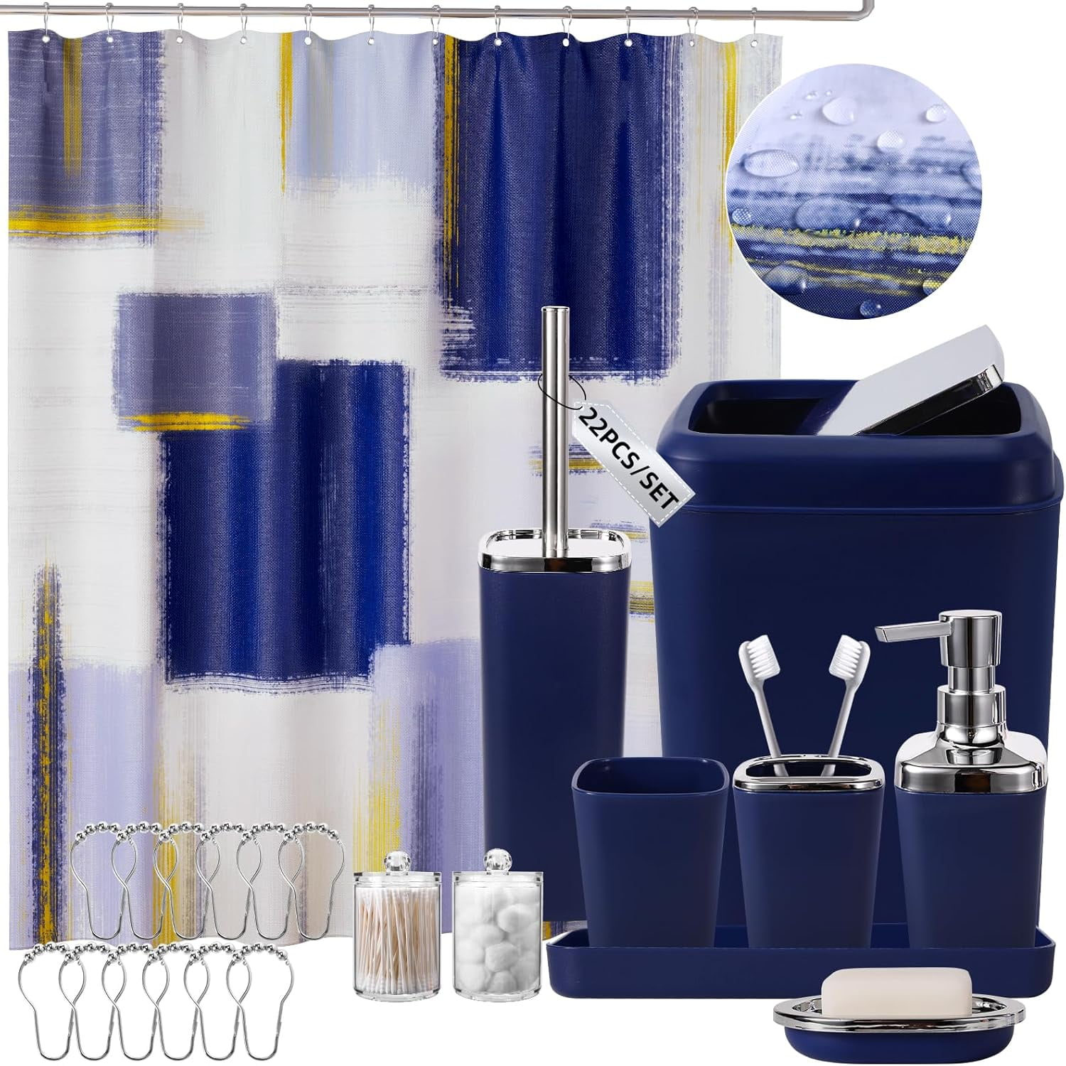 Blue Bathroom Accessories Set, Bathroom Sets with Shower Curtain, Navy ...